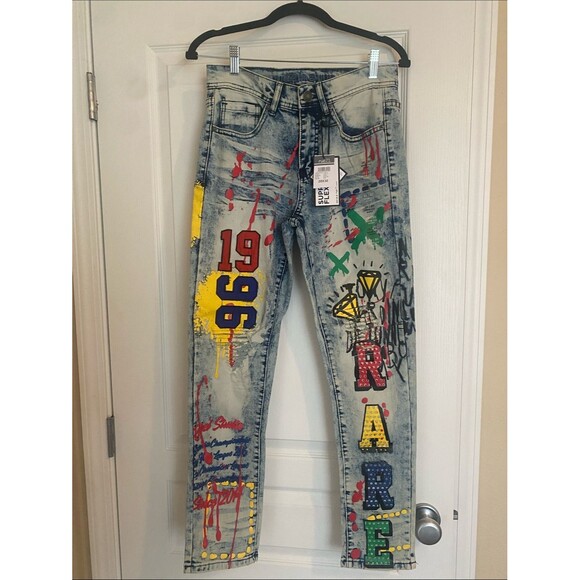 Rue21 Denim - Rue21 Paint-Splatter COOL GRAFFITI Graphic Acid Wash SKINNY Jeans NWT Size 28x30